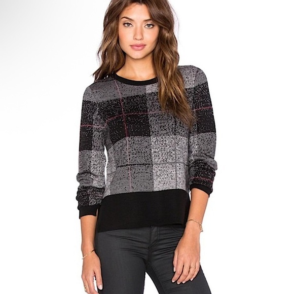 Rag & Bone Tegan Plaid Merino Wool Sweater black size medium - Picture 1 of 6